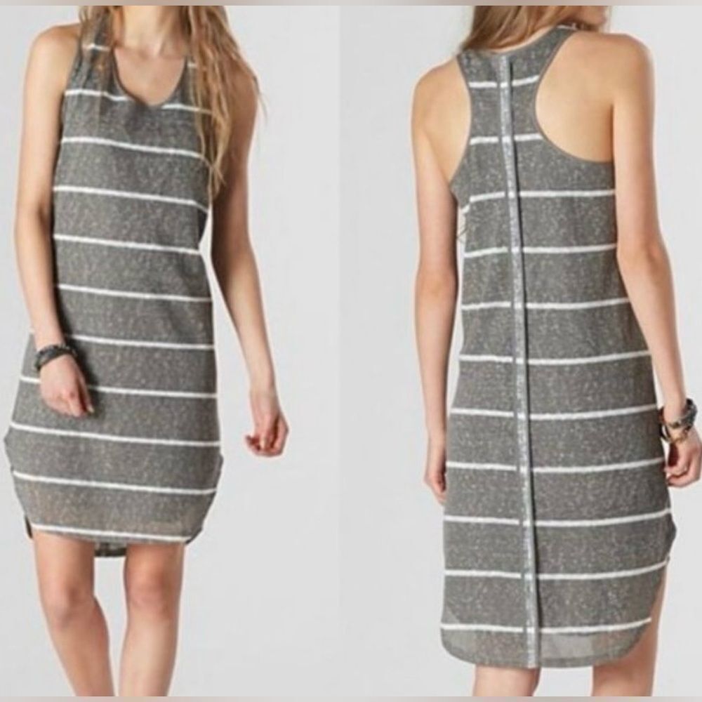 Sperry Sleeveless Gray White Striped Lined Slub Racerback Tank Dress. Small.